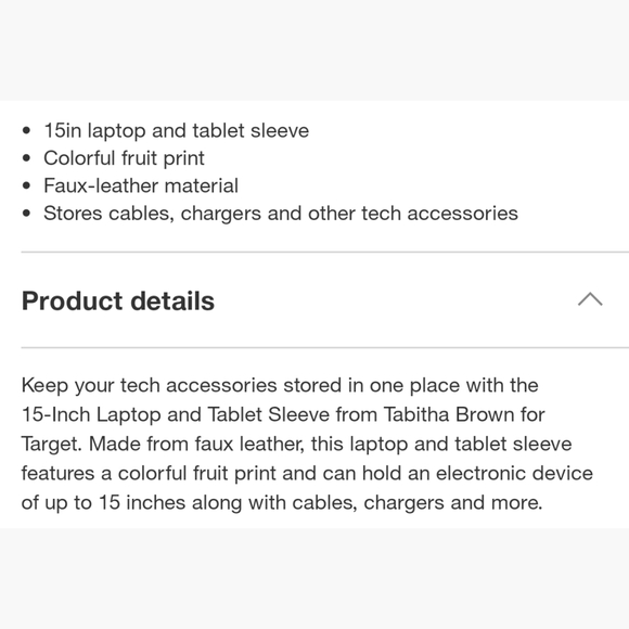 Tabitha Brown NWT Faux Leather 15" Laptop & Tablet Sleeve Multicolor Fruit Print - Picture 4 of 5